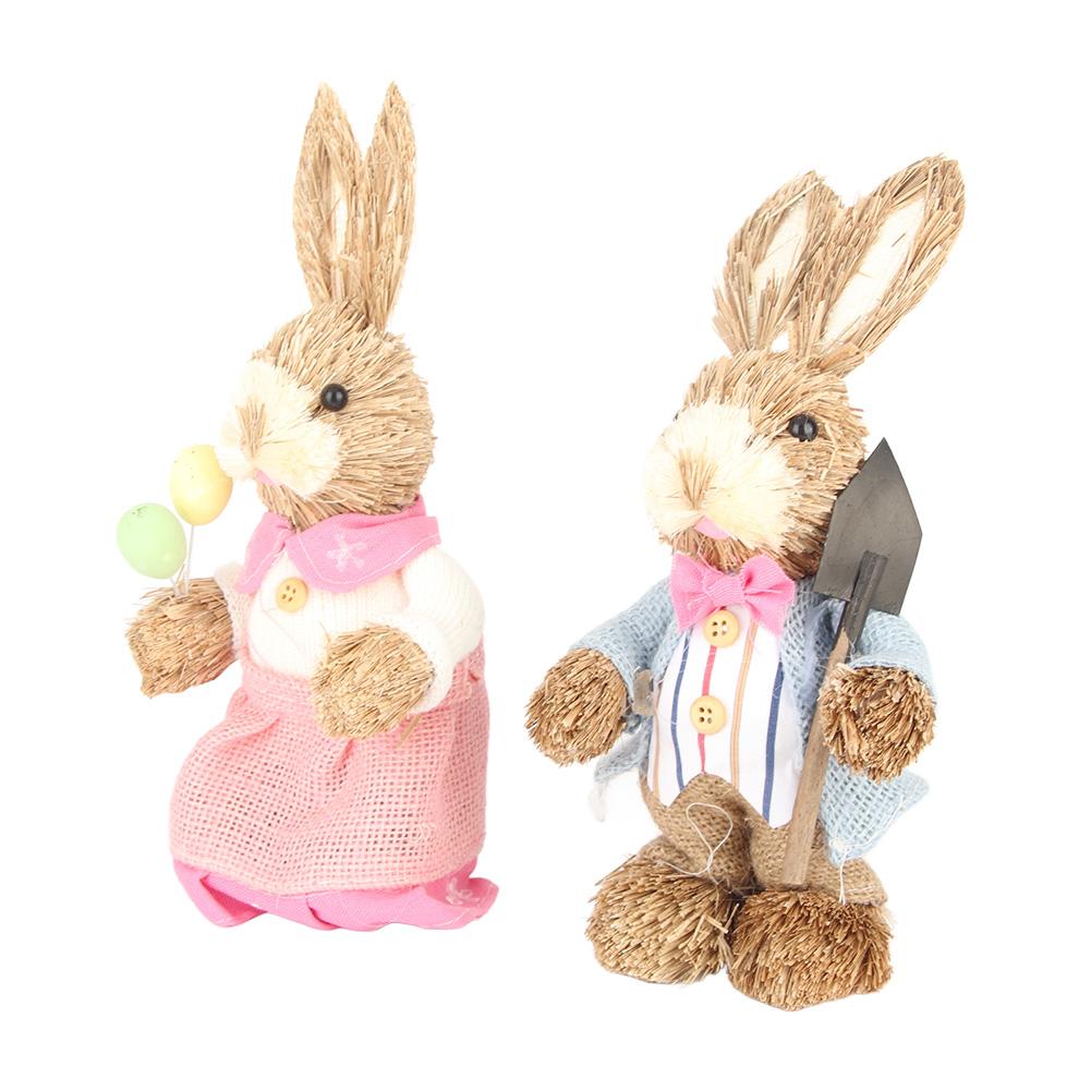 2PCS Easter Bunny Ornament Cute Rustic Simulation Rabbit Doll Home Party Supplies 23cm