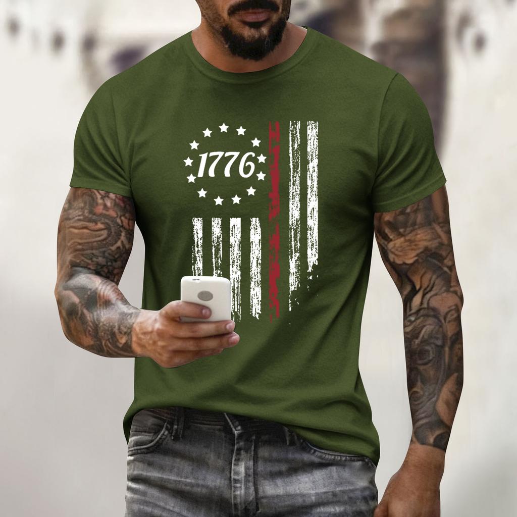 Men's Holiday Print Round Neck Short Sleeve Top Casual Sports Top