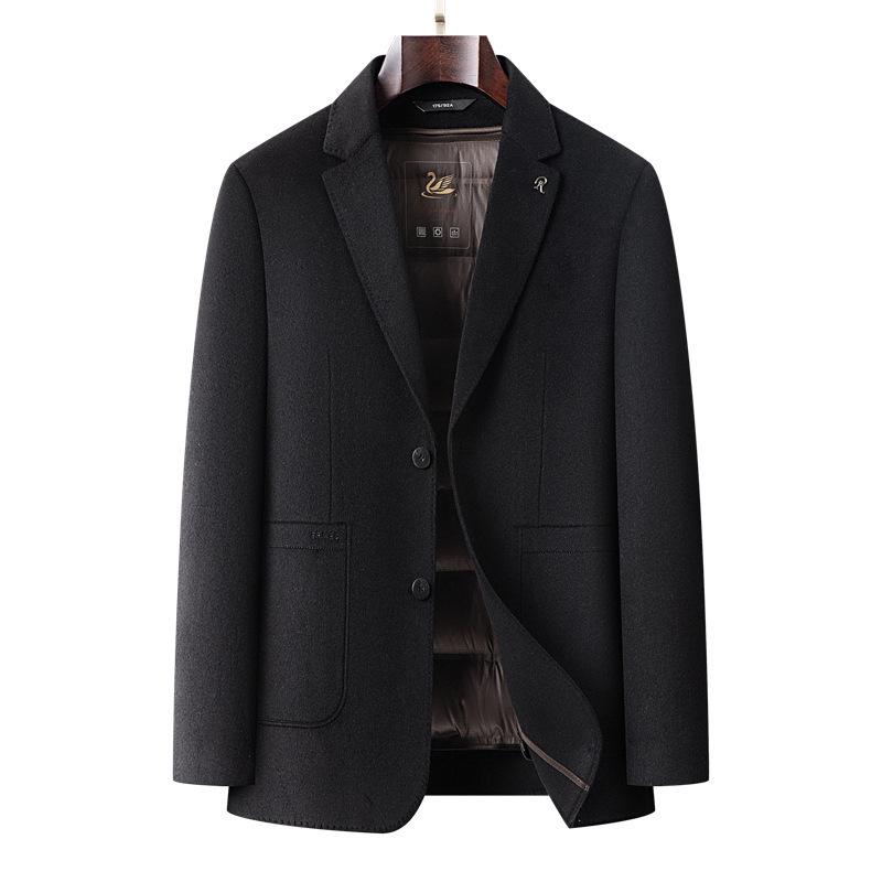 Men's Double-Sided Wool Casual Suit with Detachable Down Liner, Single-Breasted, Ideal for Autumn/Winter, Suitable for Middle-Aged and Young Men