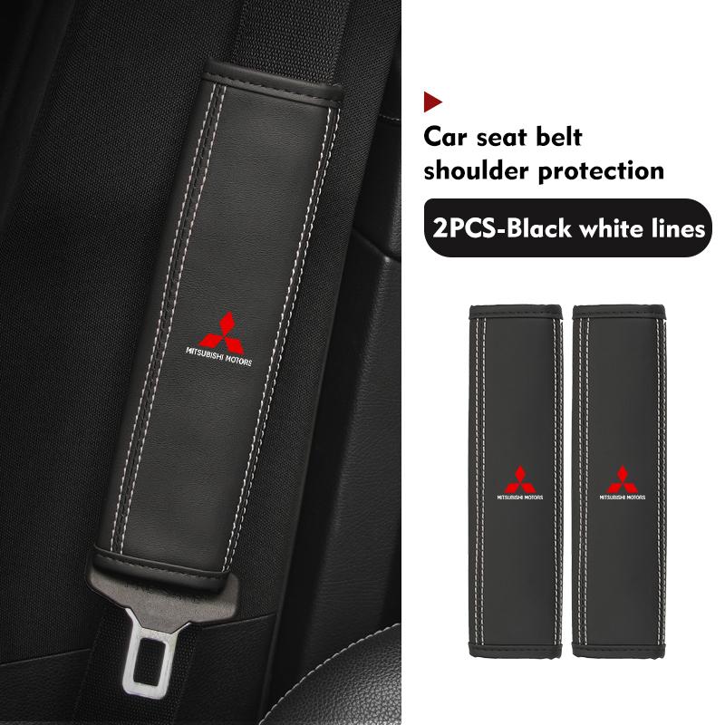 Car Logo Seat Belt Cover Shoulder Strap Protector Pads Interior Accessories For Mitsubishi Outlander Pajero Sport Lancer EX ASX