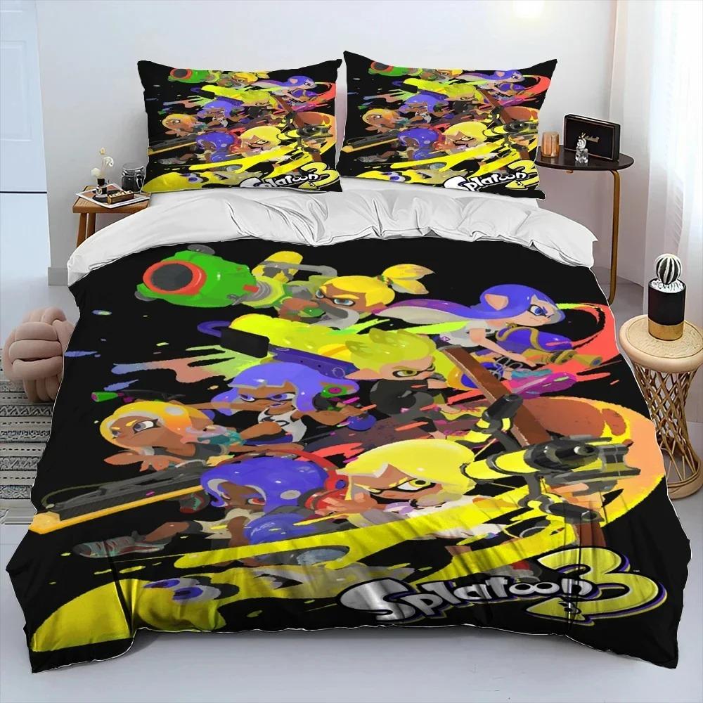3D Print S-Splatoon Cartoon Bedding Set Duvet Cover Bed Set Quilt Cover Pillowcase Comforter King Queen Size Boys Adult Bedding