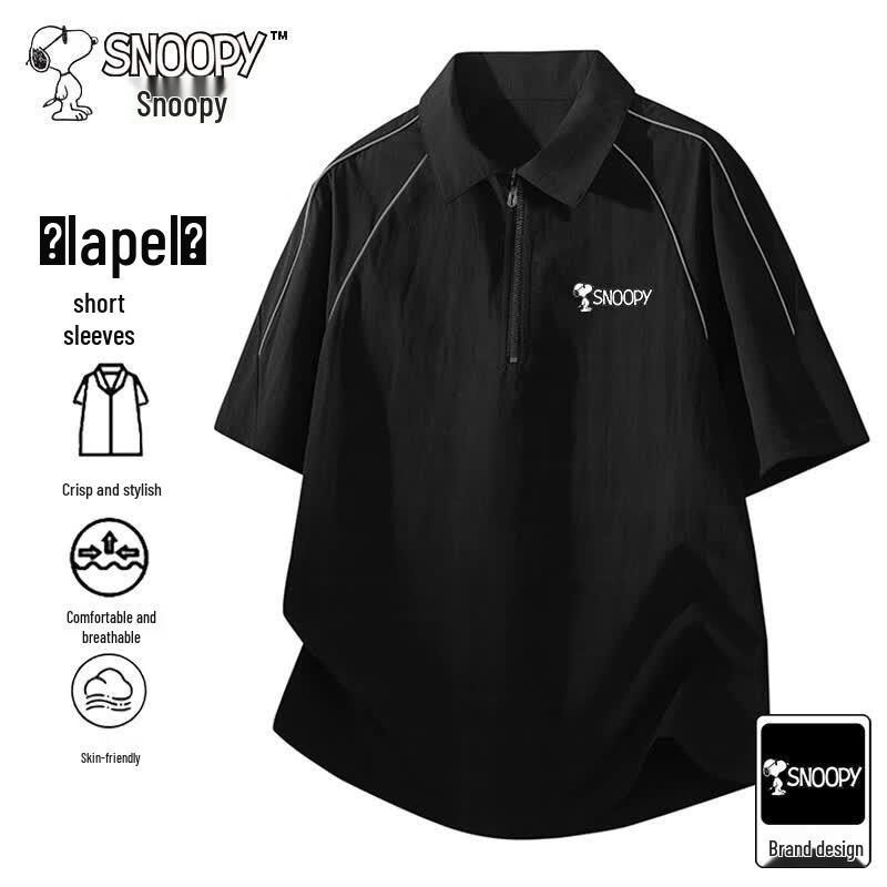 Snoopy Men s Half-Zip Polo Short Sleeve T-Shirt L
