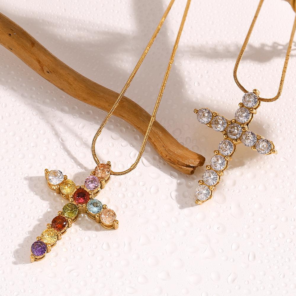 MamacitaSlay Classic 316L Stainless Steel Zircon Cross Necklace Waterproof 18K Gold Plated Neck Jewelry Women's Elegant Necklace