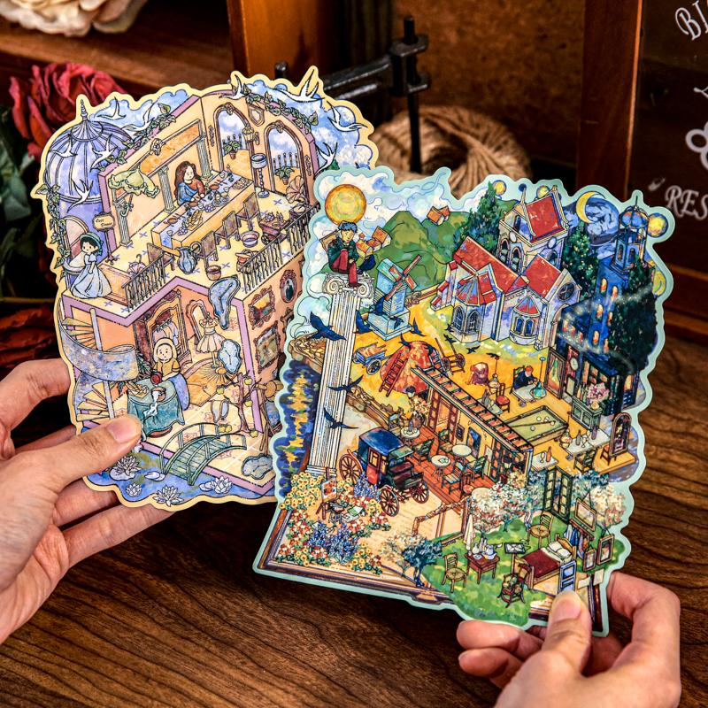Kawaii 3D Fun Cartoon Miniature Scene Sticker DIY Pocket House Decompression Visual Stacking Three dimensional Scrapbook Sticker
