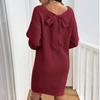 Autumn Women's V-Neck Bowknot Sweater Dress - Loose Knit Pullover