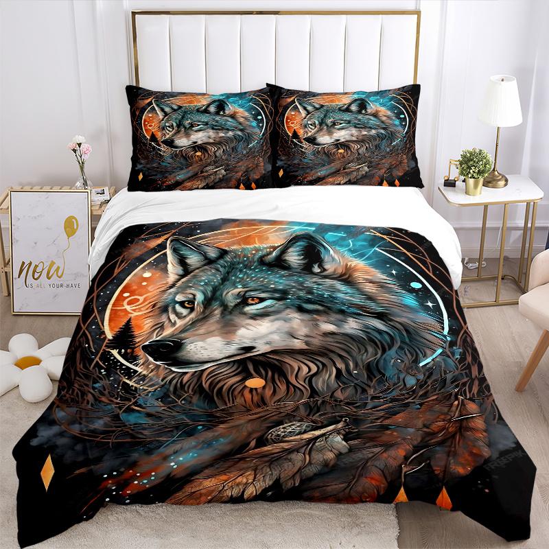 3pcs Nature's Spirit Animal Wolf Printed Bedding Set, Soft and Comfortable Quilt Cover for Bedroom, Guest Room