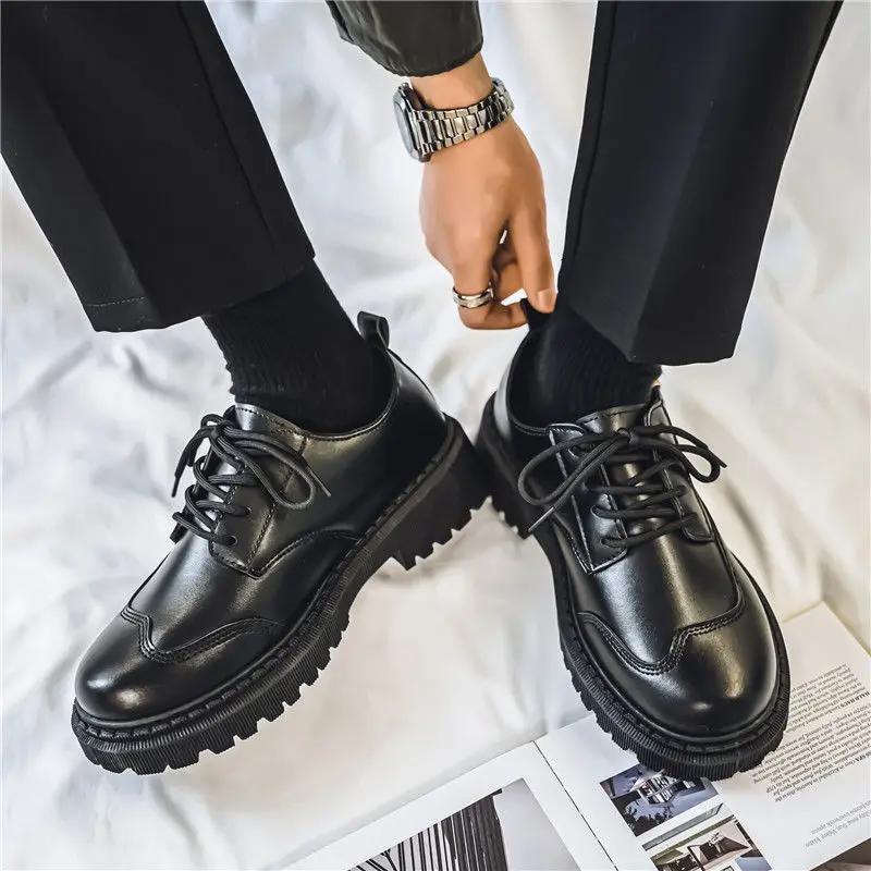 Fashion Dress Shoes New In Leather Men Business Platform Thick Sole Man Casual Shoe Formal Pu Social Classic Original Common Size 45