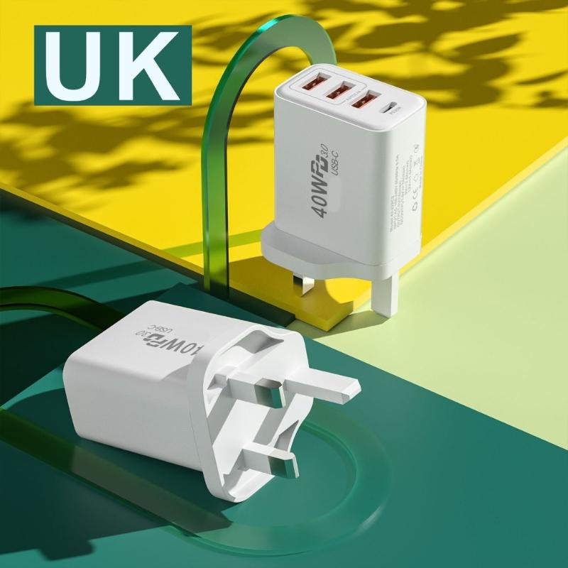 4 Συσκευές Γρήγορη 3 Θύρες USB A 1 Θύρα USB C Έξοδος 40W για Τηλέφωνα Tablets Laptops