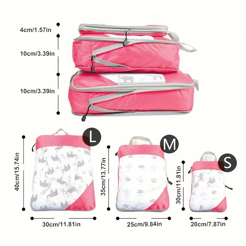 3pcs Portable Travel Storage Bag Set With Mesh Stitching, Double Layer Zipper Foldable Luggage Organizer, Clothing Storage Bags