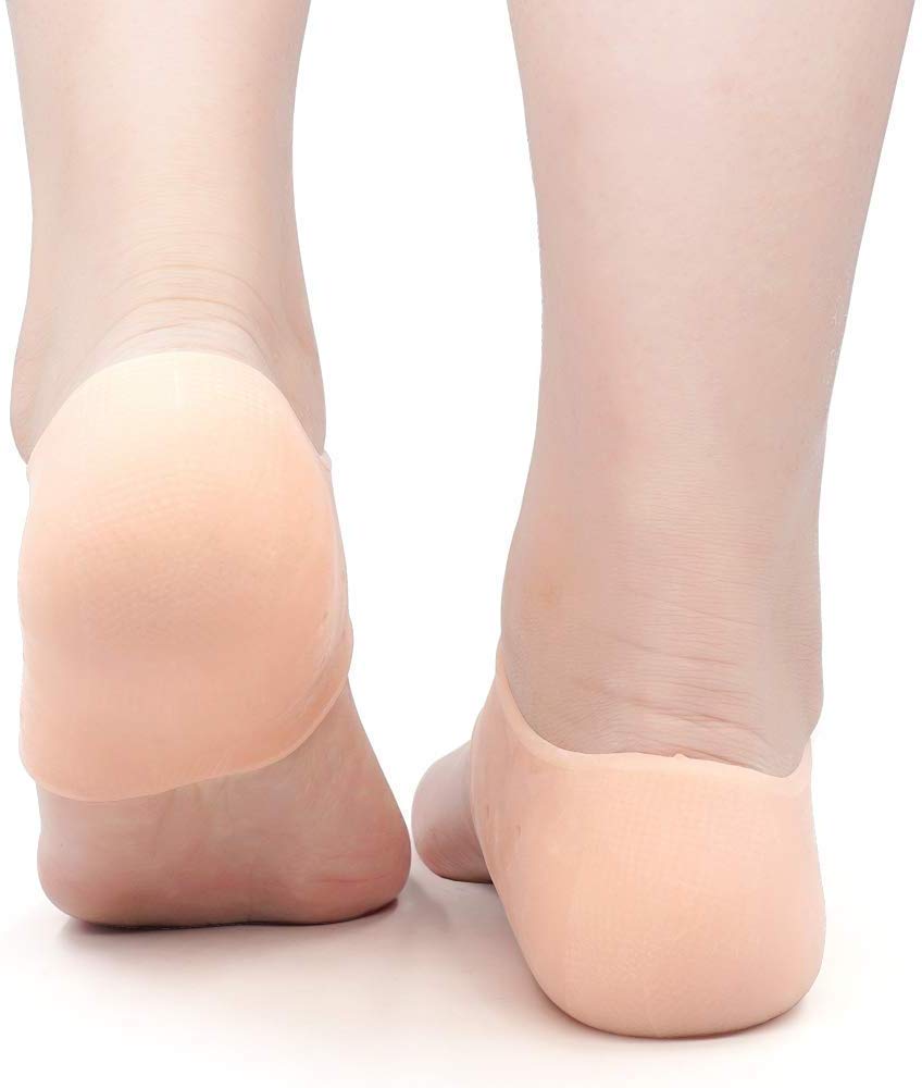 Daily Stock Silicone Gel Heel Pad Socks for Pain Relief for Men and Women (Beige)