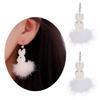 Fashionable Animal Earring White Plush Rabbit Pendant Earrings Women Girls Gift