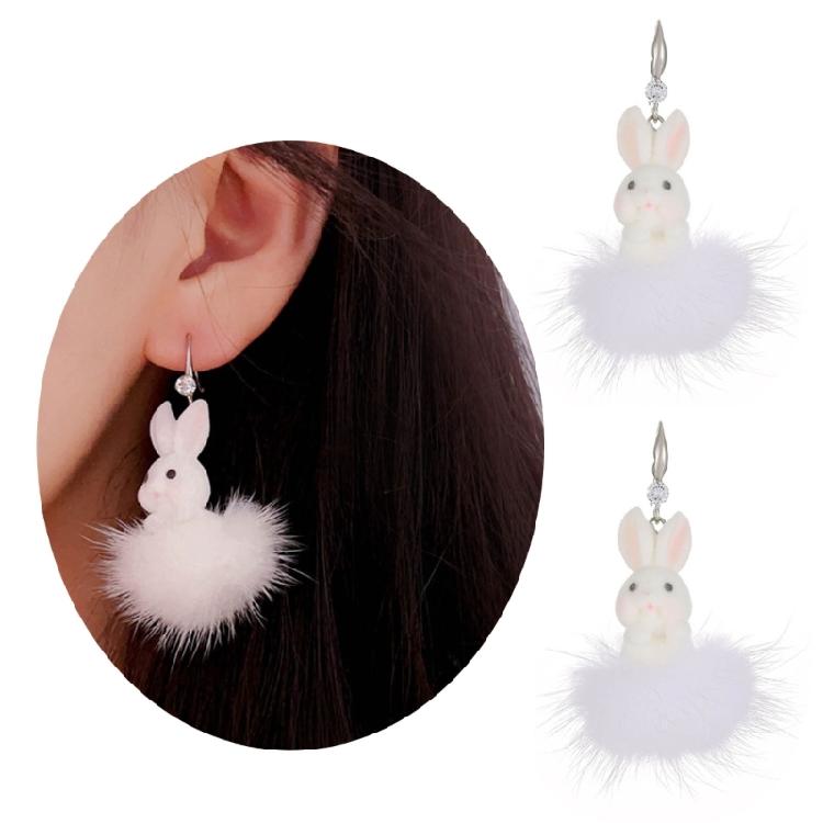 Fashionable Animal Earring White Plush Rabbit Pendant Earrings Women Girls Gift