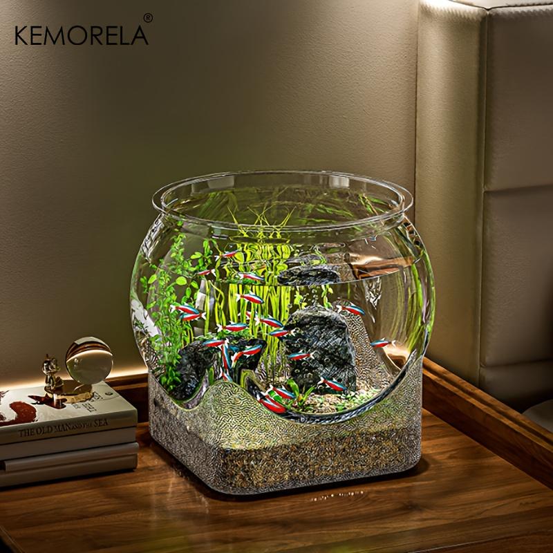 1PCS Round Shatterproof & Scratch-Resistant High-Transparency Fish Tank - Small Desktop Hydroponic Goldfish Tank for Office Home