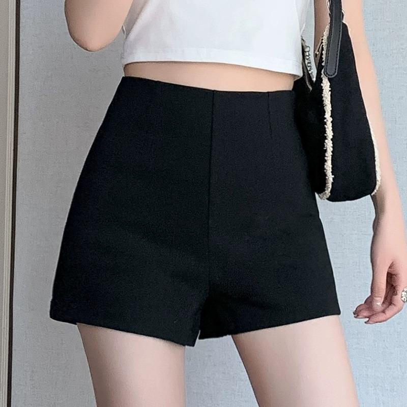Women's High Waist Black A-Line Summer Shorts - Petite, Tight, Elastic, and Anti-Exposure