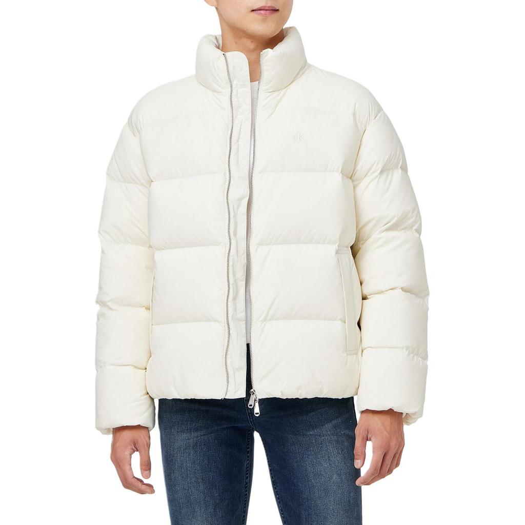 Calvin Klein Solid Color Loose Fit Stand Collar Zipper Down Long Sleeve Jacket Men Jacket White J400469YBI