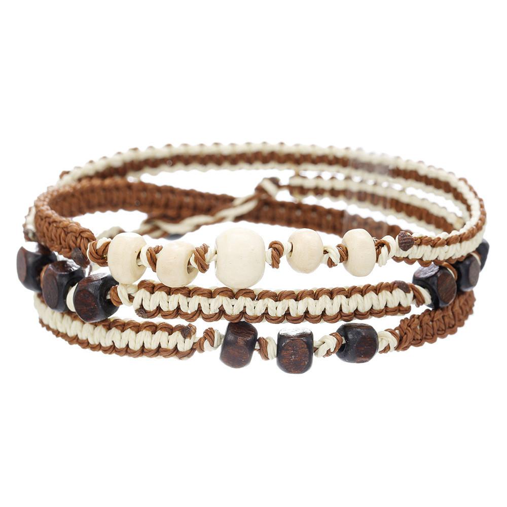 Bohemian Multilayer Woven Beaded Bracelet Handmade Wooden Jewelry For Travel Gift