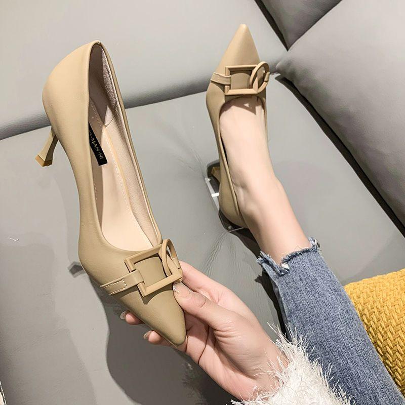 

Туфли для женщин 2024 на каблуке Белая женская летняя обувь Туфли-лодочки на высоком каблуке с острым носком Стилето Офисные Новейший корейский стиль A E 39