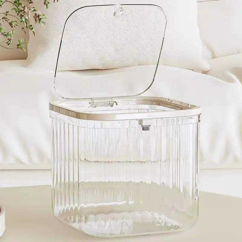 Mini Desktop Trash Can Transparent Countertop Waste Bin Household Bedroom Bedside Garbage Storage Bathroom Supplies