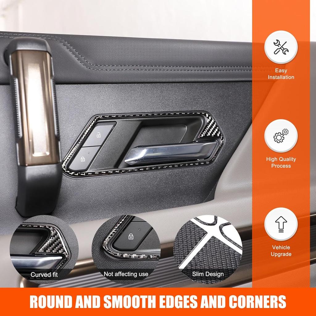 for Hummer EV Accessories Car Inner Door Pull Handle Surround Panel Frame Real Carbon Fiber Interior Sticker Compatible with Hummer EV 2024+ 4pcs