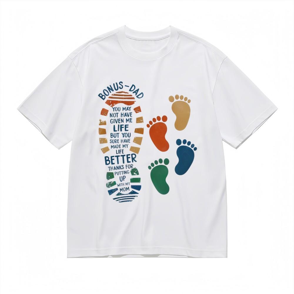 

Women s Classic T-Shirt Colorful Footprint and Text Father s Day Cotton S