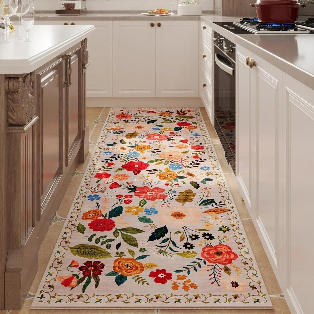 Runner Rug for Hallways Kitchen Machine Washable Carpets with Rubber Backing Soft Floral Rugs for Kitchen Decor Rugs for Bedroom