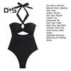Women Monokini Padded Underwire Solid Color Halter One-Piece Bikini with Hollow Design Beach Vacation Swimwear