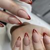 Starburst Red French Edge Detachable Fake Nails: Gentle Whitening Wearable Manicure Tips