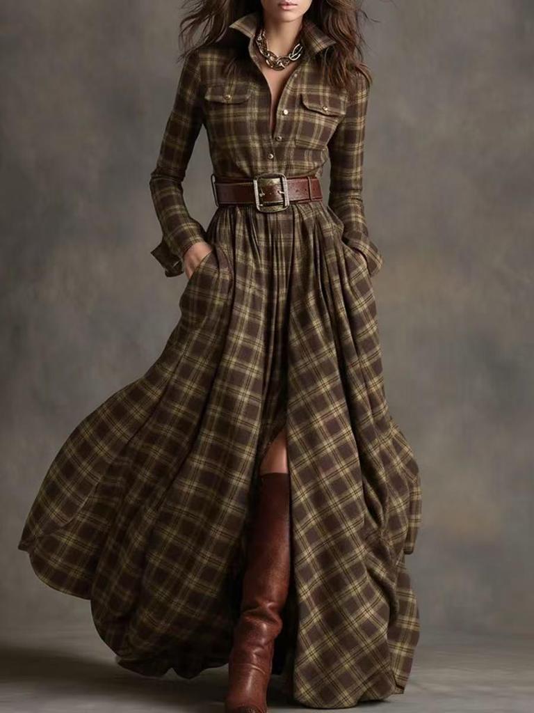 Women's Plus Size French Retro Plaid Slimming Irregular Dress Skirt