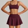 Womens Seamless Yoga Sports Set With Built-in Bra Pocket Skirt Outdoor Fitness Tennis Badminton