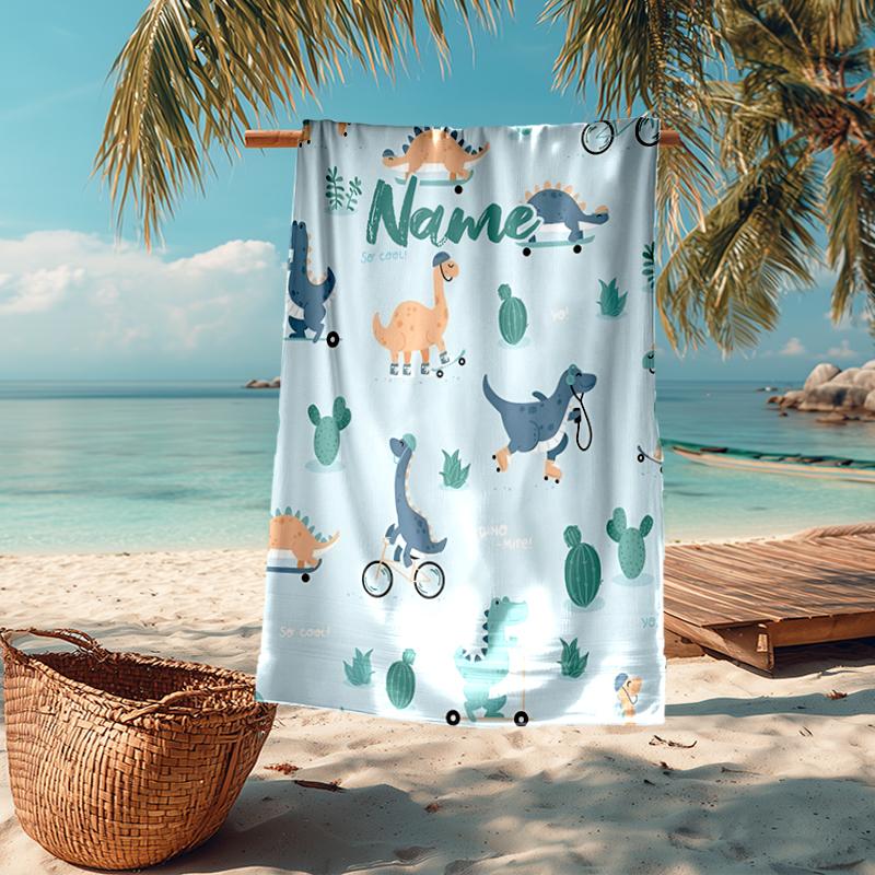 Personalisierbares Ultra-Weiches Strandtuch mit Dinosaurier-Thema, Ideal für Pool - Camping, Tauchen - Perfekter Reisebegleiter, Lebendiges Strandtuch.