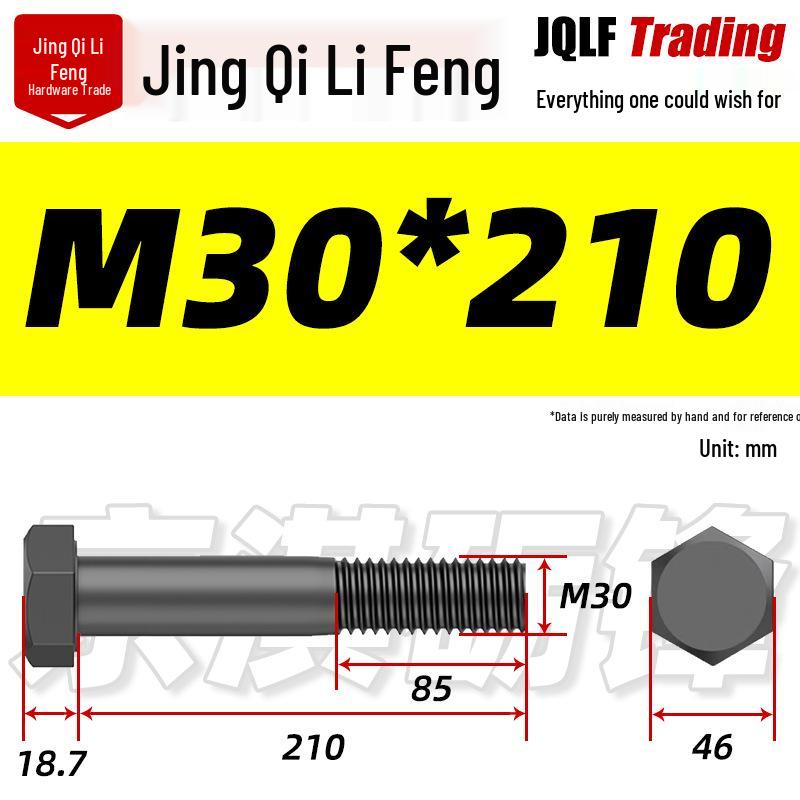 M27-M39 Grade 12.9 Blackened Half-Thread Hexagon Bolt