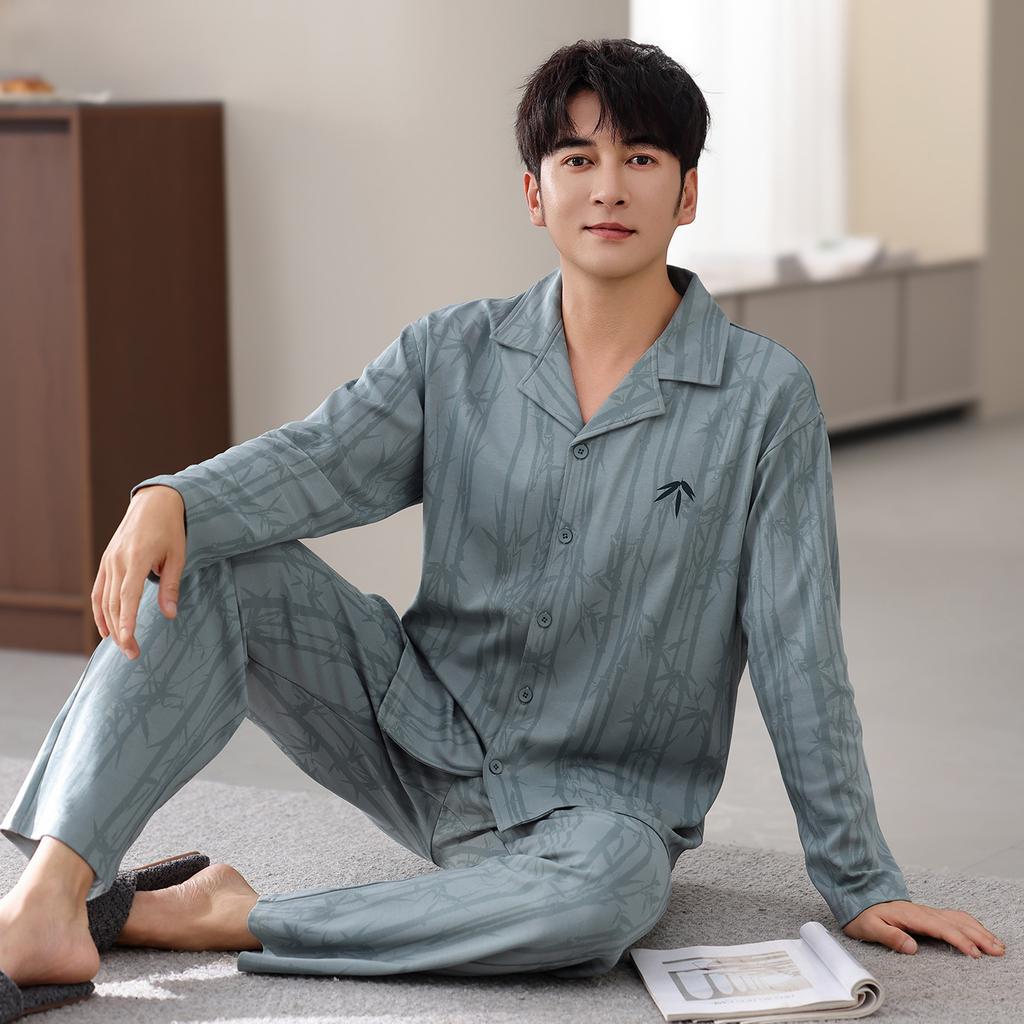 Pajamas Men'S Spring And Autumn Pure Cotton Long Sleeve Cotton Autumn Men'S Autumn And Winter Thin Large Size Loungewear