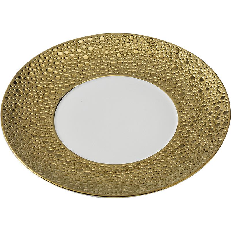 European Style Ceramic Western Steak Plate Golden Silver Pasta Plate Round Home Use Ceramic Fruit Salad Dessert Breakfast Dishes