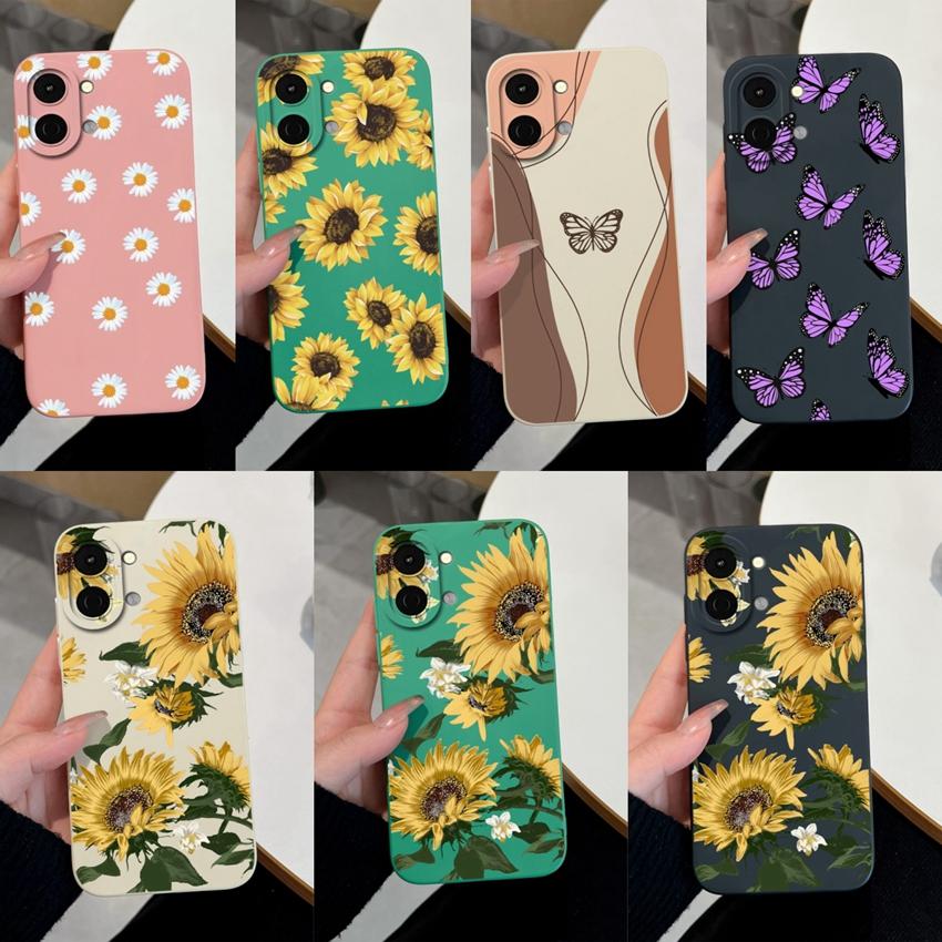 For Tecno Spark Go 3 2 1S 30 40 40C Pova 7 Ultra Pro Neo Case Beautiful Butterfly Sunflower Fashion Housing Soft Liquid Silicone Anti Slip Back Covers