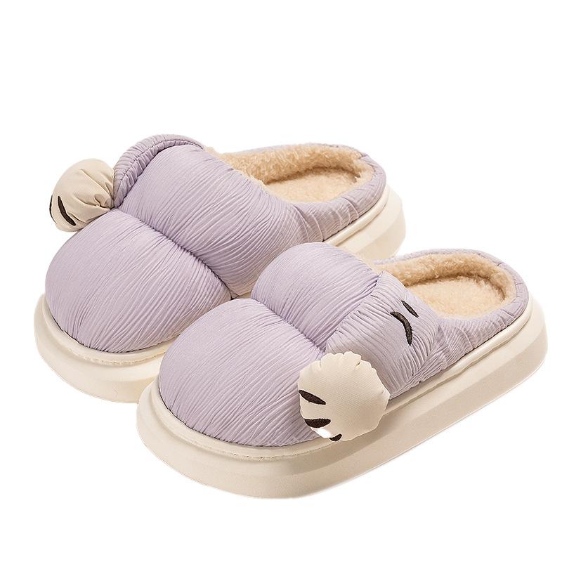 Cute cartoon cat claw cotton slippers winter new candy color velvet warm soft thick bottom heightening cotton slippers