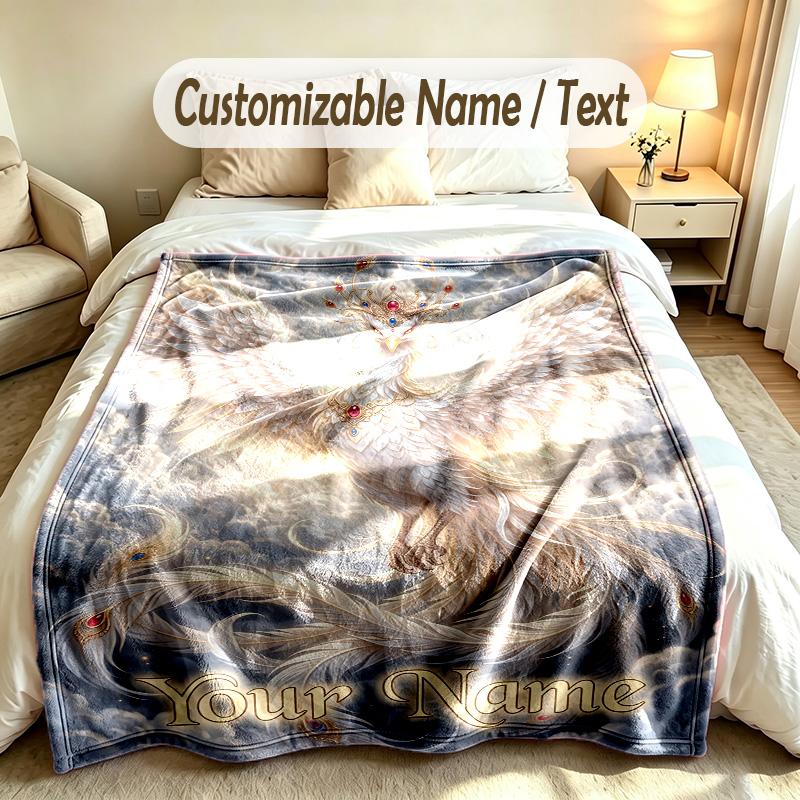 Dragon Phoenix Theme Soft Blanket Personalized Custom Name Text Print Warm Blanket Home Sofa Bedroom Decor