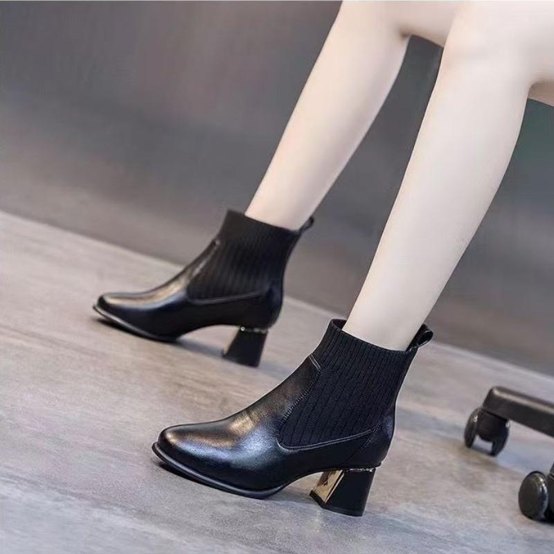 Fashion Elegant with Medium Heels Leather Women's Ankle Boots Autumn Winter Female Short Shoes Solid Color Booties Pu Boot On Promotion