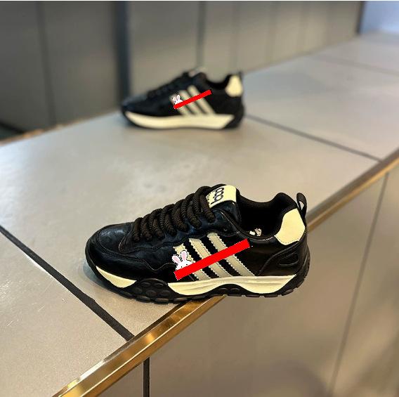 Tide Leather Three-bar Retro Lightweight Forrest Gump Shoes Thick-soled Light Luxury Low-top Soft-soled Casual Shoes Xlz