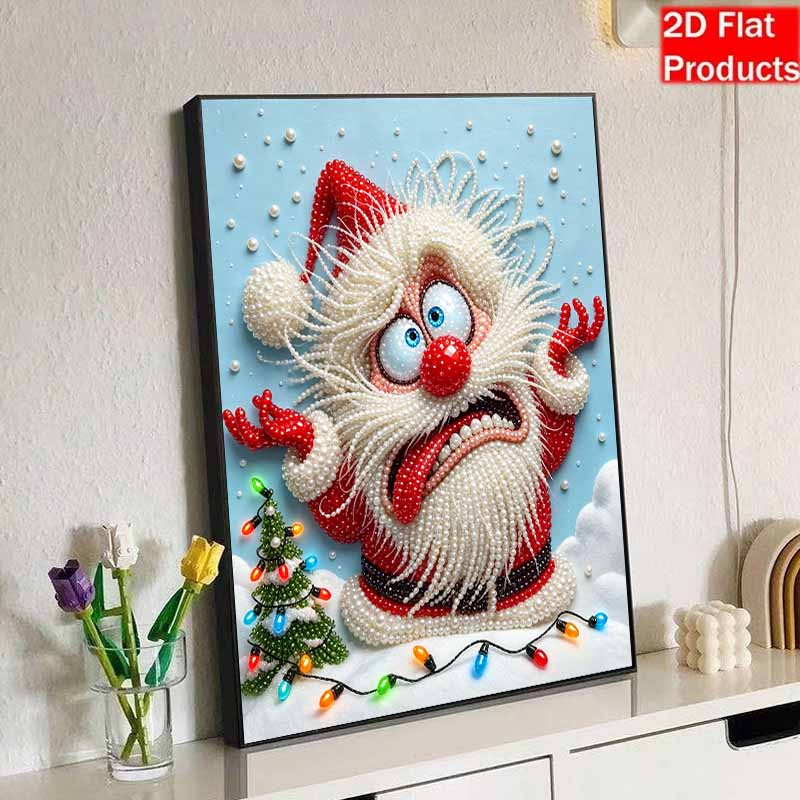 DIY Frameless Pearl Painting Kit Whimsical Santa Cozy Home Decor 3D Shiny Bead Art Canvas Relaxing Craft Gift for Adults