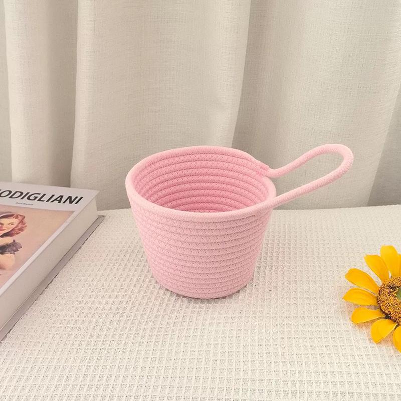 Cotton Rope Woven Storage Basket, Small Laundry Baskets, Desktop Sundries, Keys, Toys, Snacks Organizer Box, Ins Hanging