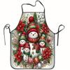 1pc Elegant And Practical Life Apron | Festive Snowmen With Poinsettias Pattern Polyester Ideal For Cooking Baking Household Cle