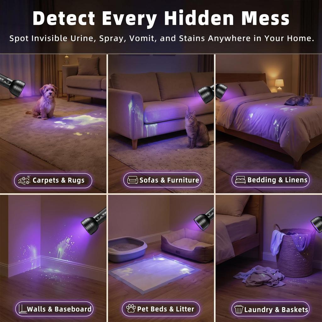 Vansky UV Flashlight Blacklight with 51 LEDs Pet Urine Detector for Dry Bed and Pet Odor Eliminator - Dog/Cat Urine, Stains, Bugs,