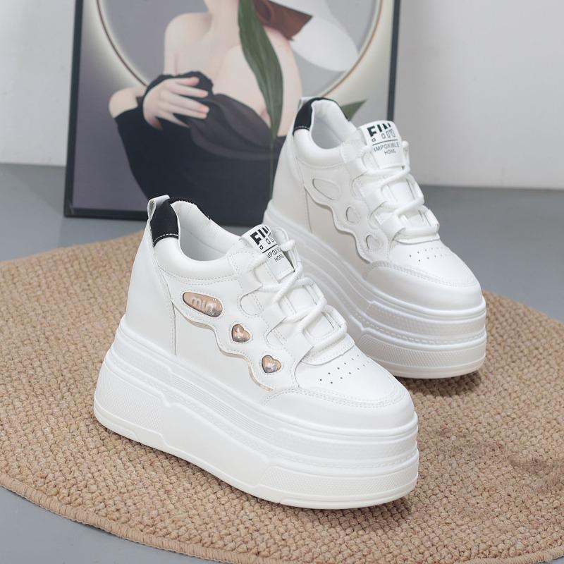 Fashion 10CM Genuine Leather Comfy Breathable Hidden Heel Flats Skate Board Platform Wedge Sneakers Vulcanized Chunky Shoes