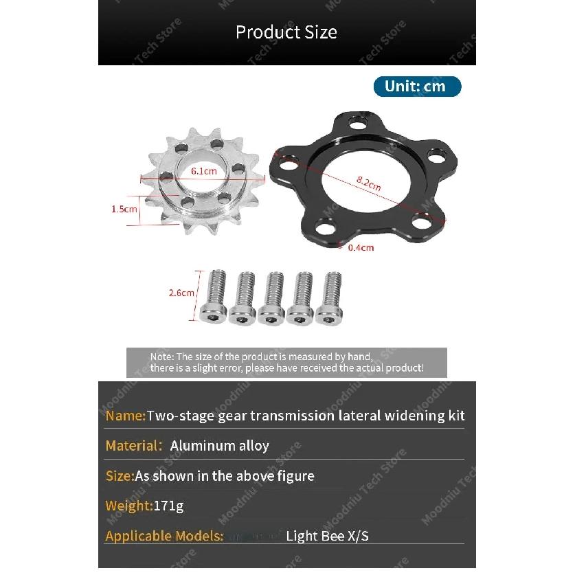 Für Surron Light Bee X Reifenbreiterungs-Kit Kettenrad-Traverse 4 mm breitere Reifen montiert Zweistufiges Zahnradgetriebe für SURRON