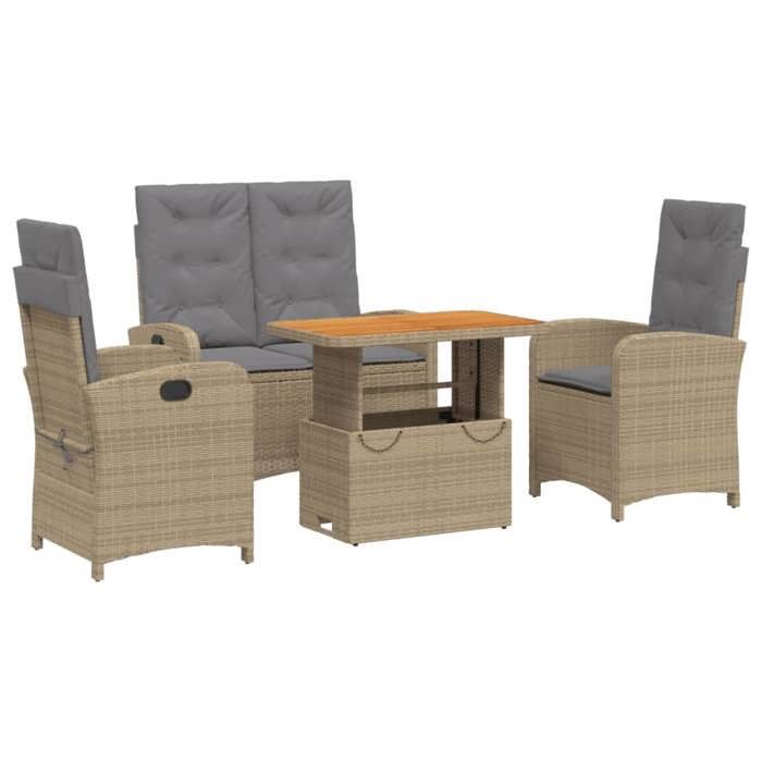 VidaXL Ensemble à Manger de Jardin avec Coussins 4 pcs, Table de Terrasse, Meubles de Patio, Mobilier d'Extérieur, Beige 3277371