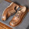 Men'S Business Dress Leather Shoes British Round Head Versatile Casual Korean Version Men'S Shoes Wedding Shoes Lace-Up Pure Handmade Single Shoes