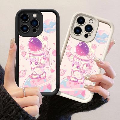 JT422 Pink Space Astronaut for iPhone 17 16 15 14 13 Pro Max Samsung S26 S25 Ultra A17 A07 A56 A16 A14 Xiaomi 15T Redmi 15c Note 14 13 Soft Case