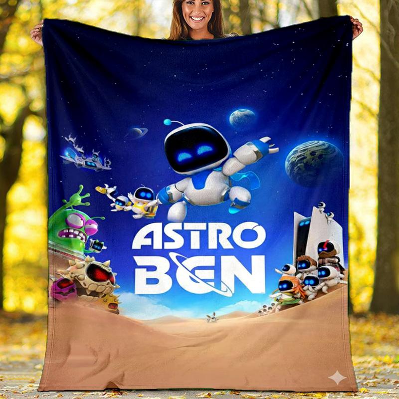Stellar Robots Space Battle Flannel Blanket, Sci-Fi Gamer Throw Blanket, Soft Warm Bed Blanket for Game Lovers 80cm x 120cm