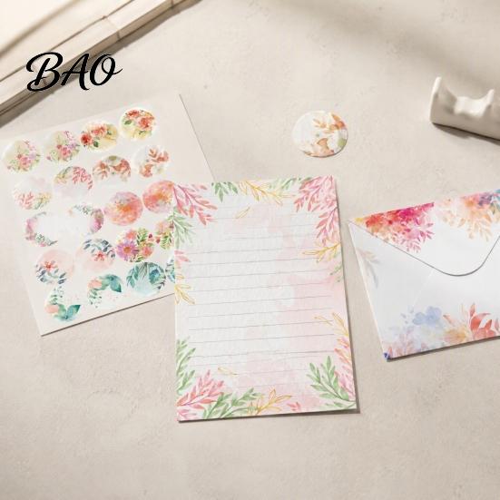 Writing Paper for Gift Giving Watercolor Letterhead Set, Envelopes Letter And Stickers Kit, Handwritten Correspondence Birthday Messages Stationery