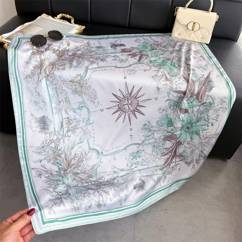 Vintage compass simulation silk high-end large square scarf silk scarf printed shawl versatile scarf sunscreen scarf headscarf scarf